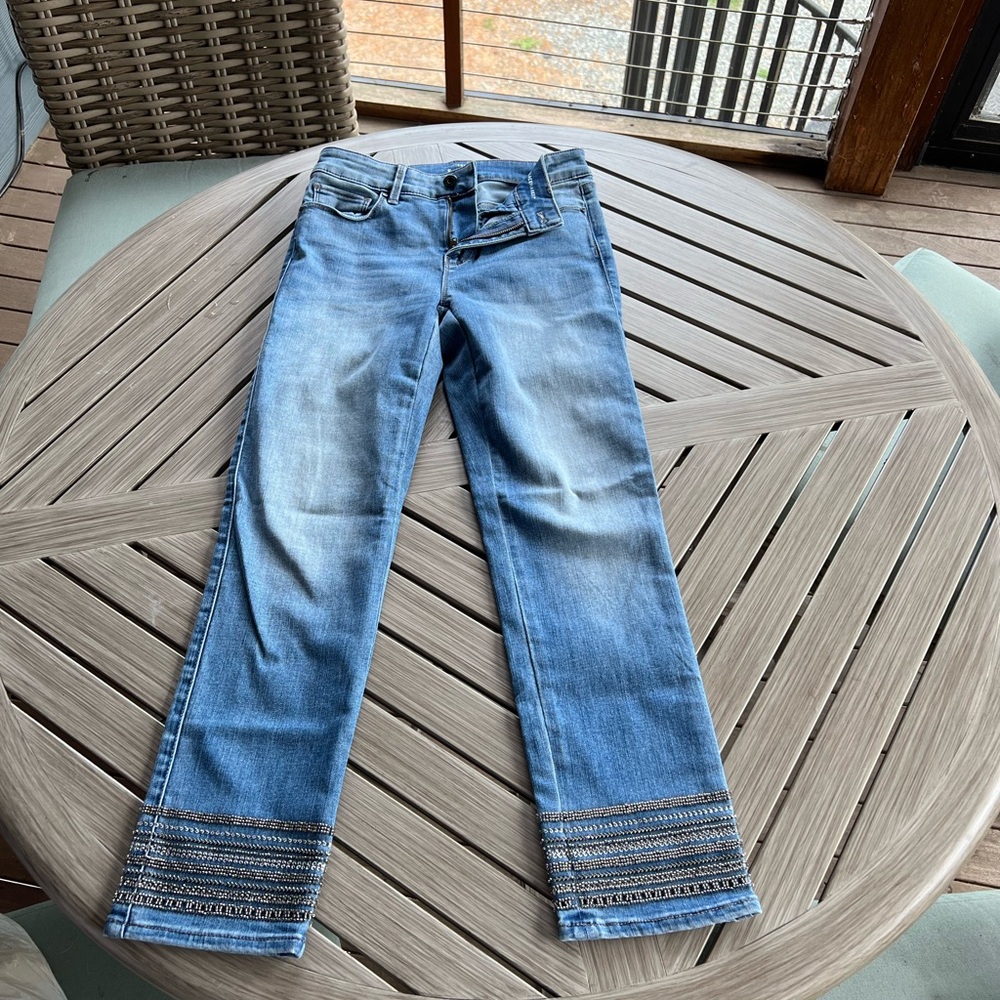 White House Black Market Light Blue Straight Leg Jeans with Detailed Hem